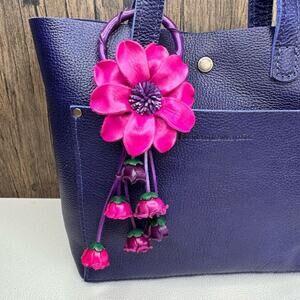 Hot Pink Genuine Leather Bag Charm Leather Purse Accessories Flower Bag Charm NE